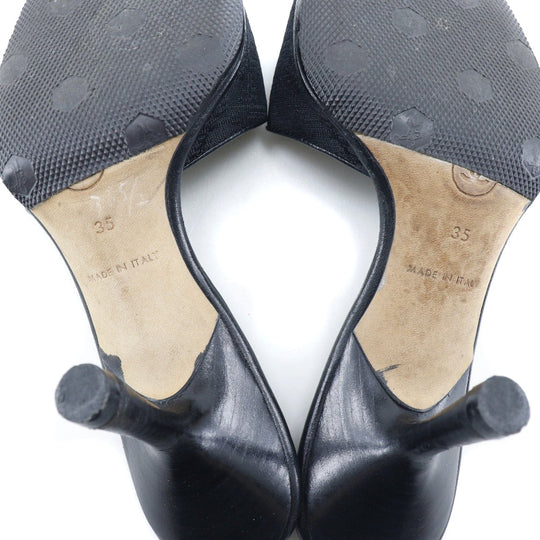 CHANEL Mule Nylon canvas black New travel line Women 35 Used Authentic