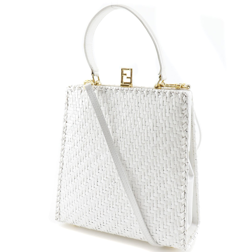 FENDI Handbag leather White Women Used Authentic