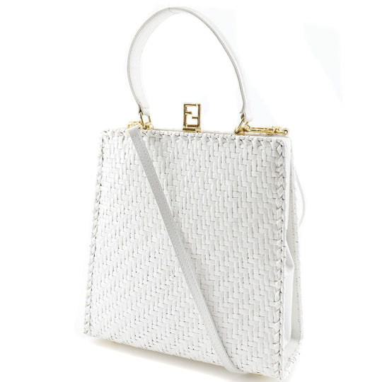 FENDI Handbag leather White Women Used Authentic