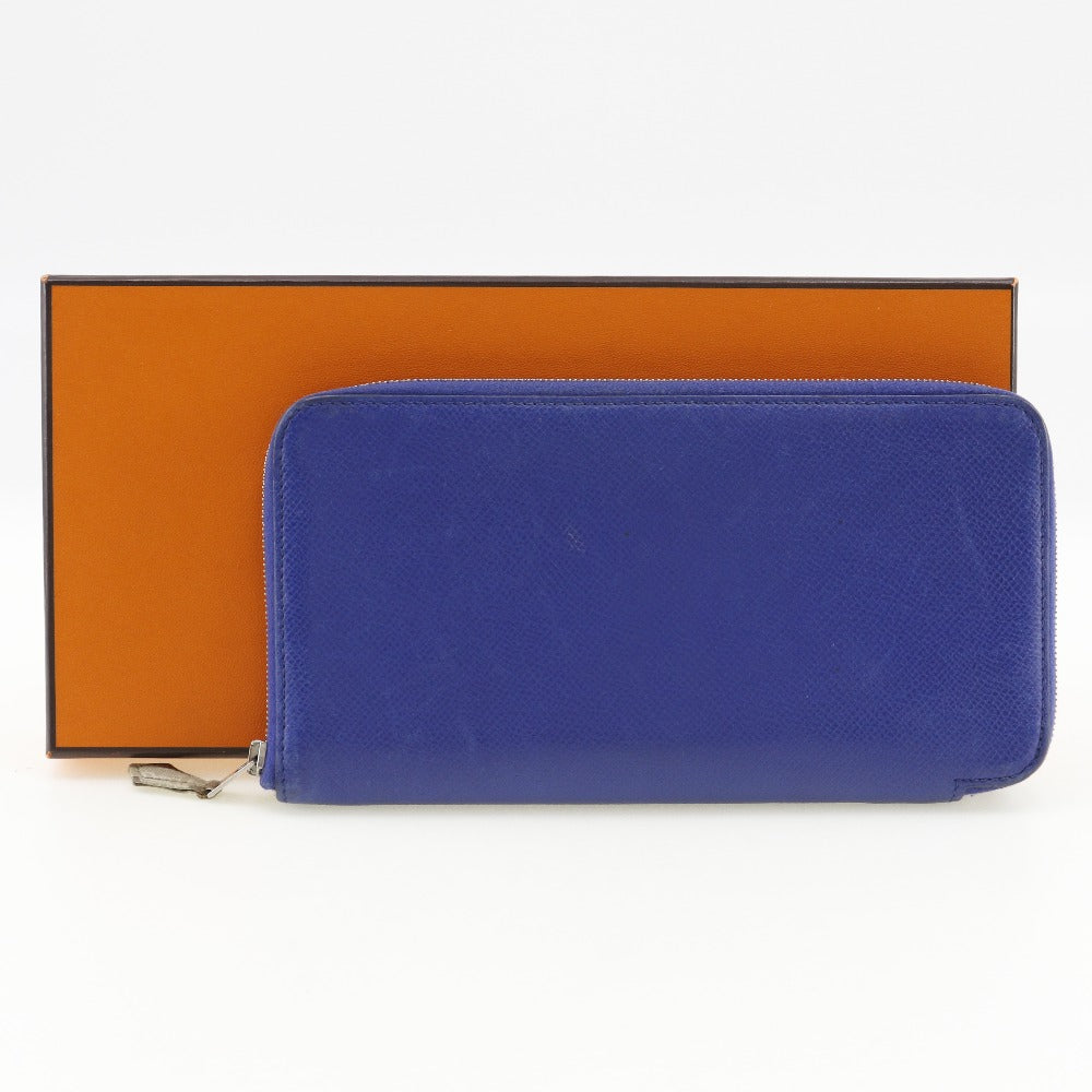 HERMES Long Wallet Purse Epsom Blue Azap long silk in Women Used Authentic