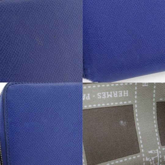 HERMES Long Wallet Purse Epsom Blue Azap long silk in Women Used Authentic
