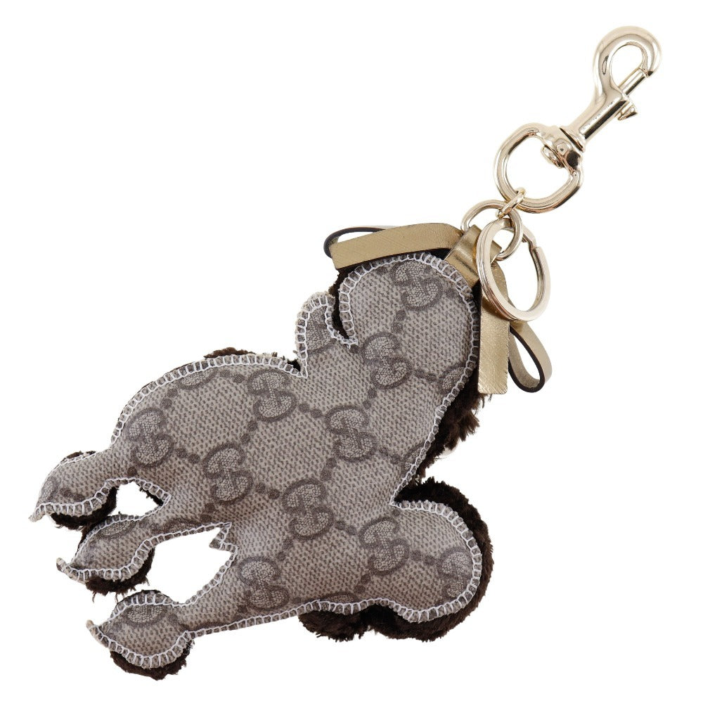 GUCCI key ring GG Supreme Canvas Brown Guccioli Bag charm poodle Women Used Authentic