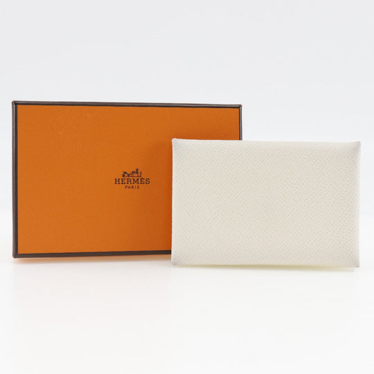 HERMES Card Case Epsom White Calvi unisex(Unisex) Used Authentic