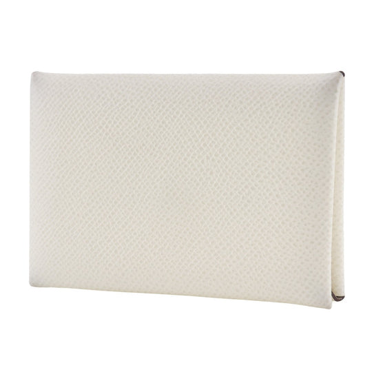 HERMES Card Case Epsom White Calvi unisex(Unisex) Used Authentic