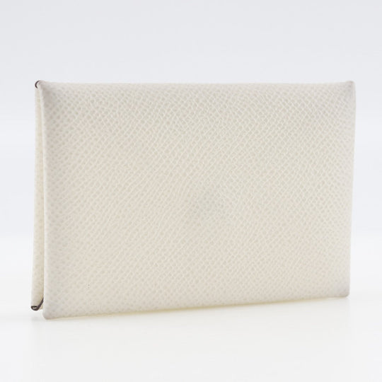 HERMES Card Case Epsom White Calvi unisex(Unisex) Used Authentic