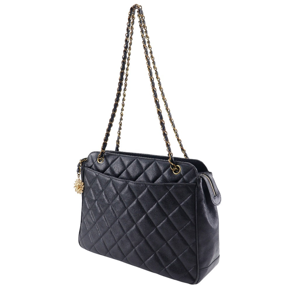 CHANEL Shoulder Bag Caviar skin black ChainShoulder Women Used Authentic
