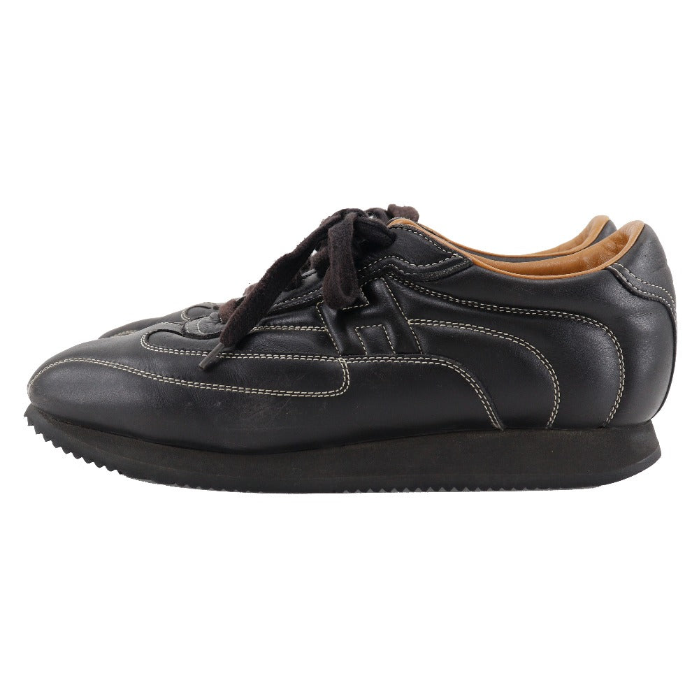 HERMES sneakers leather black quick mens 41 Used Authentic