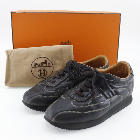HERMES sneakers leather black quick mens 41 Used Authentic