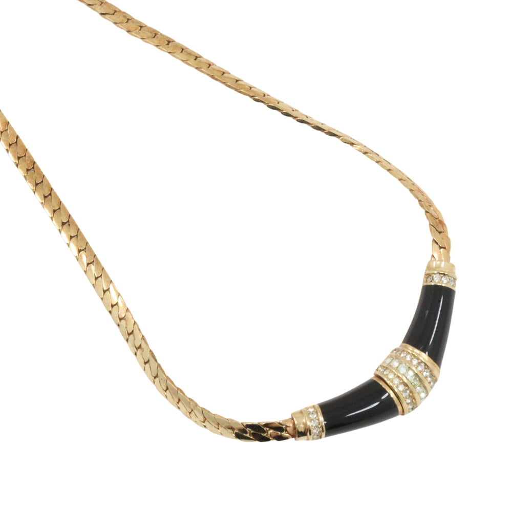 Christian Dior Necklace Plated Gold, Rhinestones gold vintage Earing set Women Used Authentic