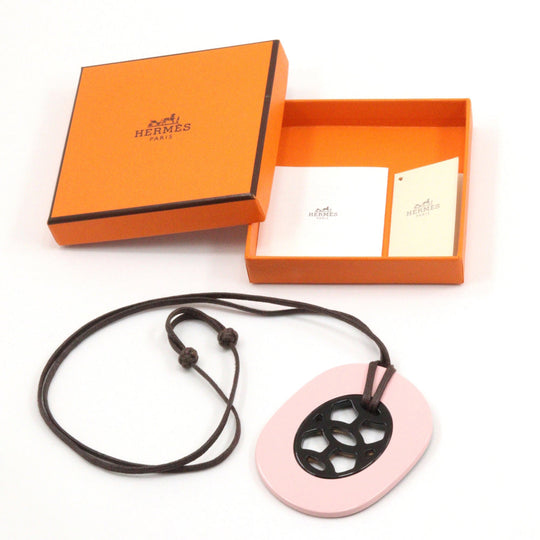 HERMES Necklace Buffalo horn Pink/Brown Lift GM Women Used Authentic
