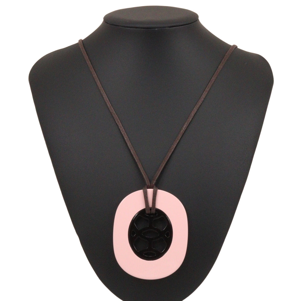 HERMES Necklace Buffalo horn Pink/Brown Lift GM Women Used Authentic