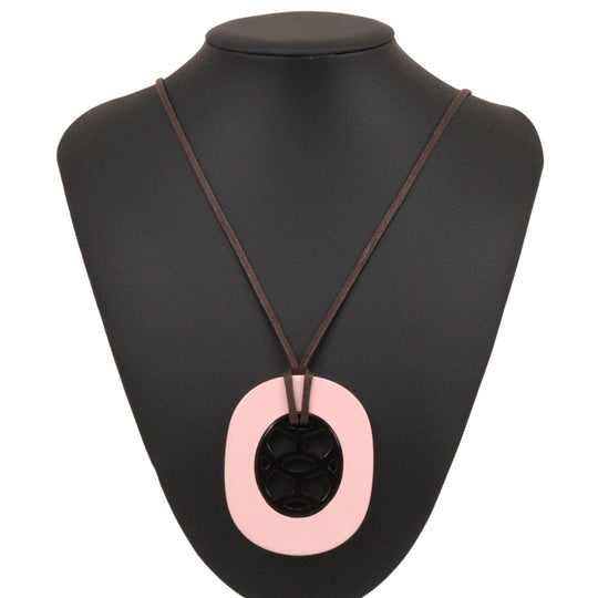 HERMES Necklace Buffalo horn Pink/Brown Lift GM Women Used Authentic