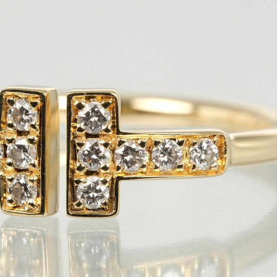 TIFFANY&Co. Ring K18 Yellow Gold, Diamond gold T wire Women Used Authentic