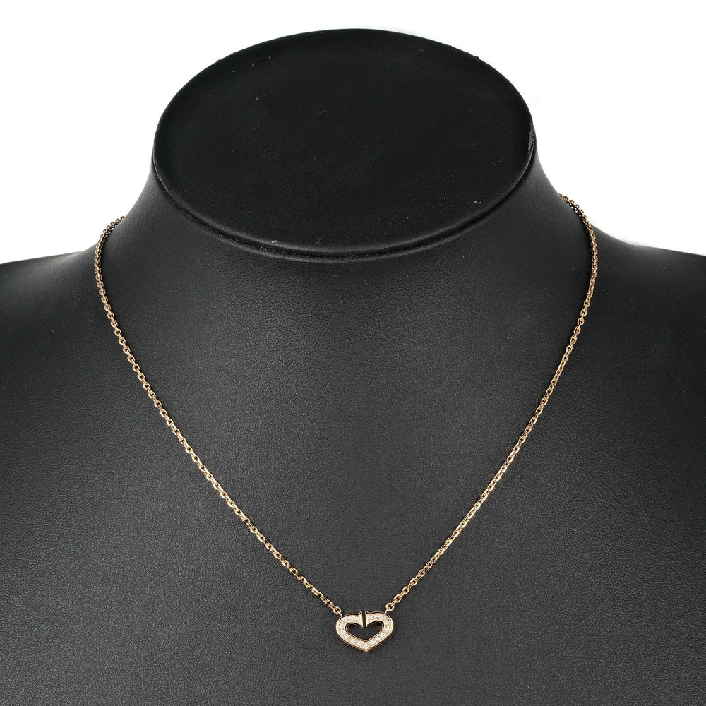 CARTIER Necklace K18 pink gold, diamond gold C heart Women Used Authentic