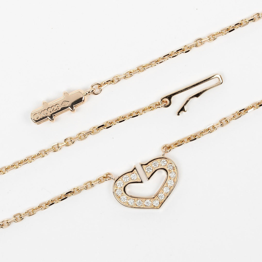 CARTIER Necklace K18 pink gold, diamond gold C heart Women Used Authentic