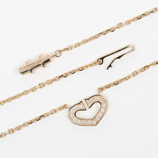 CARTIER Necklace K18 pink gold, diamond gold C heart Women Used Authentic