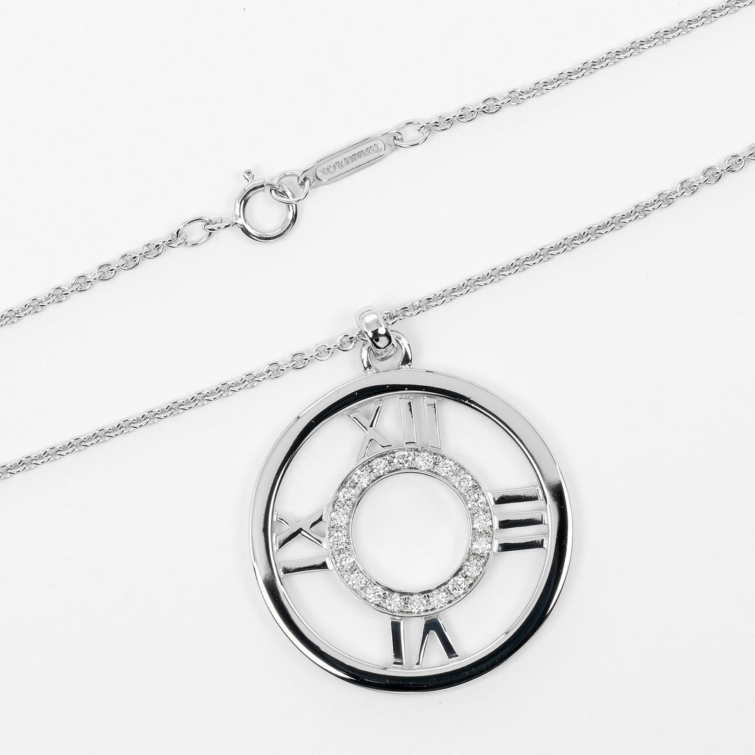 TIFFANY&Co. Necklace K18 White Gold, Diamond Silver Open atlas Women Used Authentic