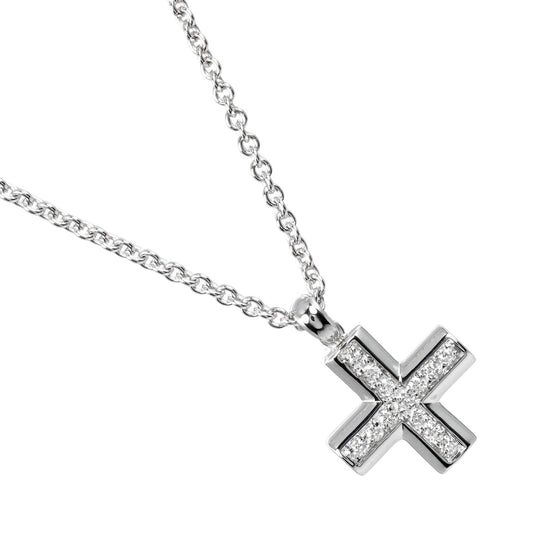 BVLGARI Necklace K18 white gold Silver greek cross Women Used Authentic
