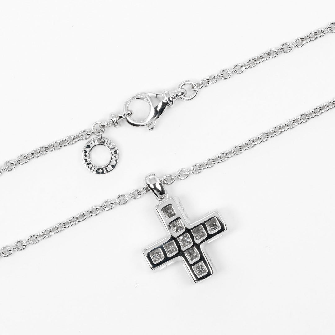 BVLGARI Necklace K18 white gold Silver greek cross Women Used Authentic
