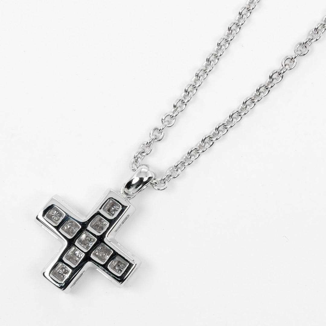 BVLGARI Necklace K18 white gold Silver greek cross Women Used Authentic