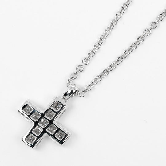 BVLGARI Necklace K18 white gold Silver greek cross Women Used Authentic