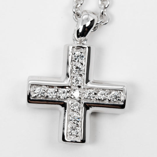 BVLGARI Necklace K18 white gold Silver greek cross Women Used Authentic