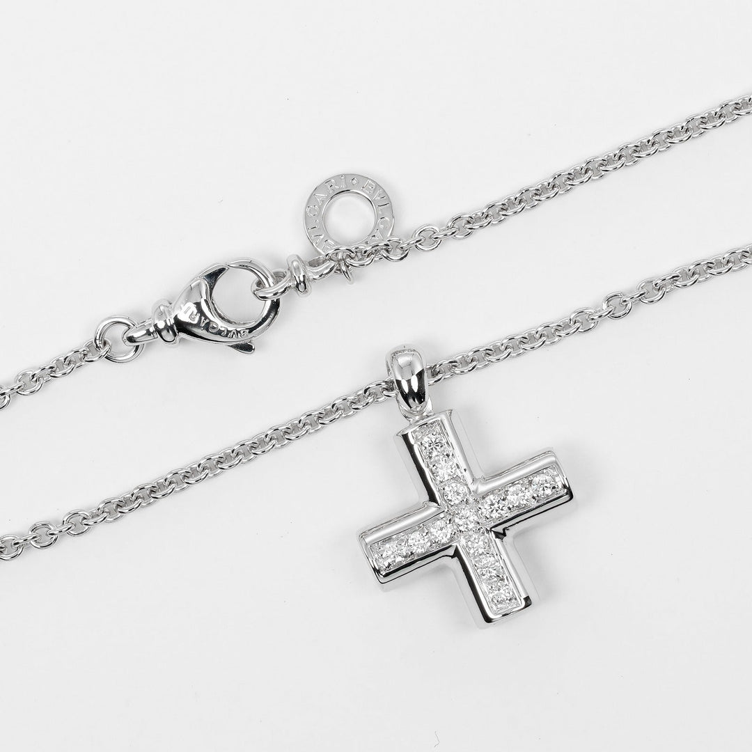 BVLGARI Necklace K18 white gold Silver greek cross Women Used Authentic