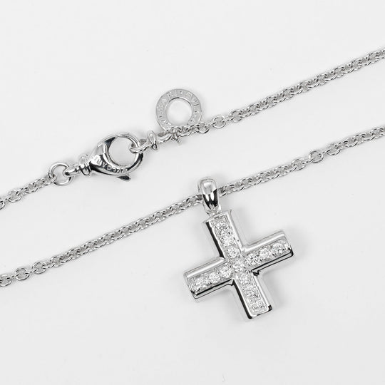 BVLGARI Necklace K18 white gold Silver greek cross Women Used Authentic