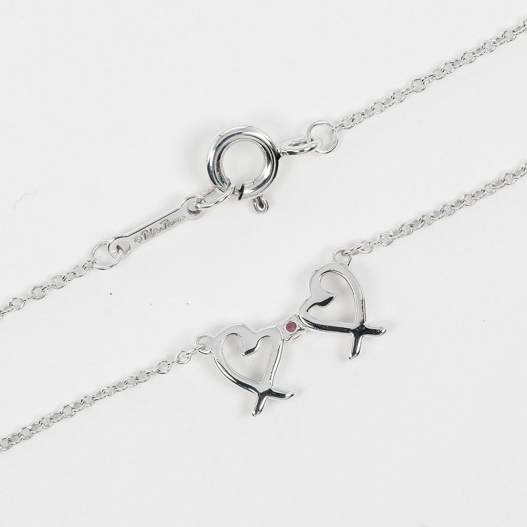 TIFFANY&Co. Necklace Silver925, pink sapphire Silver Double Loving Heart Women Used Authentic