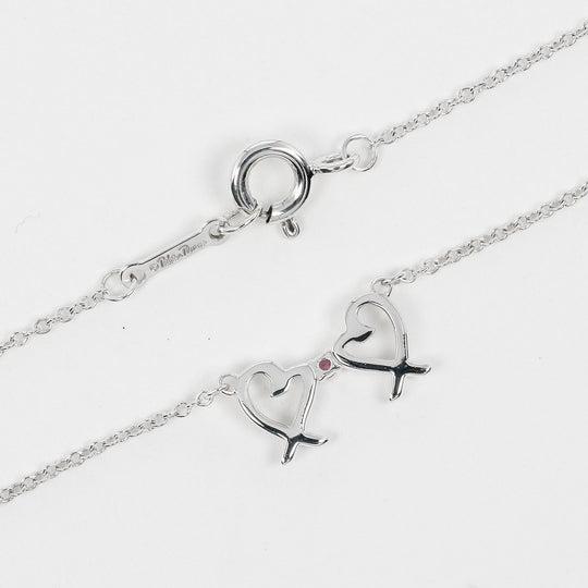 TIFFANY&Co. Necklace Silver925, pink sapphire Silver Double Loving Heart Women Used Authentic