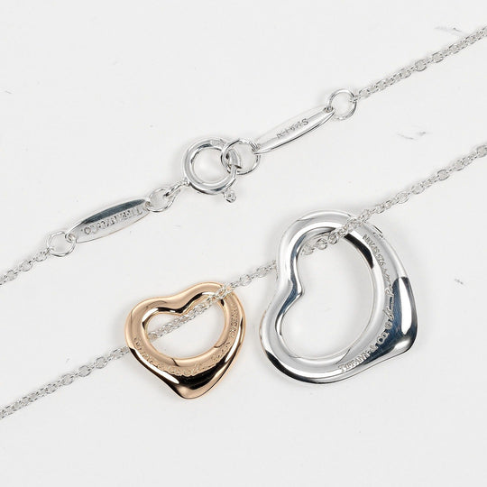 TIFFANY&Co. Necklace Silver925, K18 pink gold Silver Double open heart Women Used Authentic