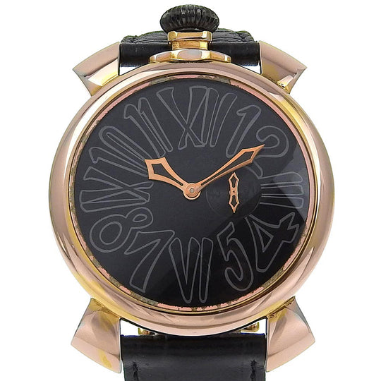 Gaga Milano Watches Quartz Plated Gold, embossed leather black Vellfire Manure 46 black dial mens Used Authentic