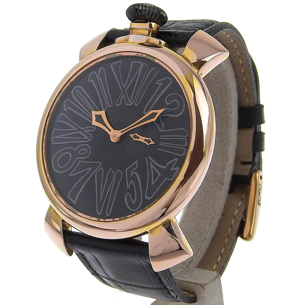 Gaga Milano Watches Quartz Plated Gold, embossed leather black Vellfire Manure 46 black dial mens Used Authentic