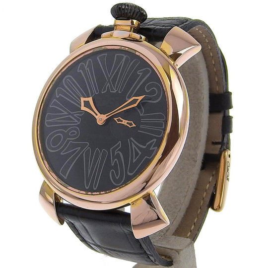 Gaga Milano Watches Quartz Plated Gold, embossed leather black Vellfire Manure 46 black dial mens Used Authentic