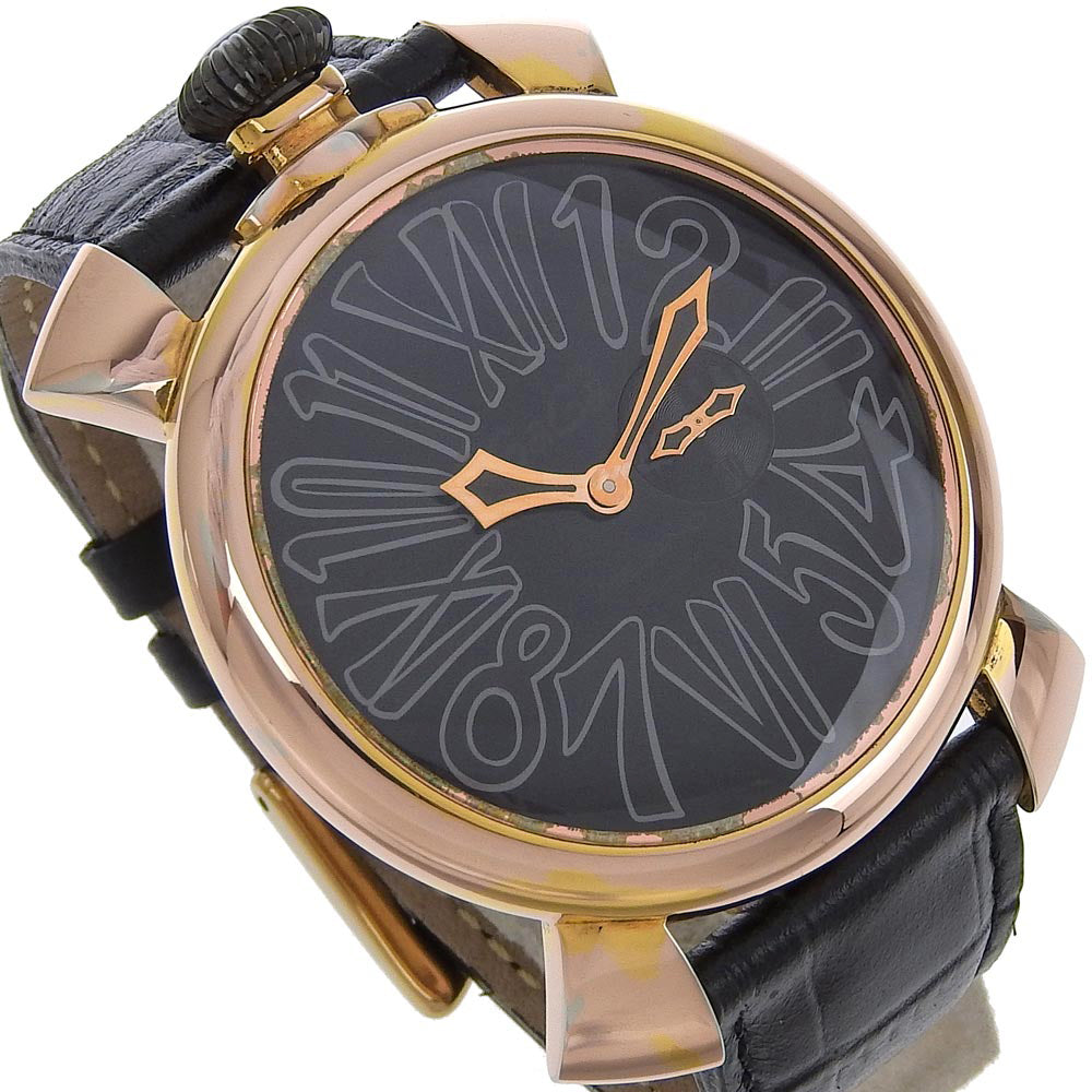 Gaga Milano Watches Quartz Plated Gold, embossed leather black Vellfire Manure 46 black dial mens Used Authentic