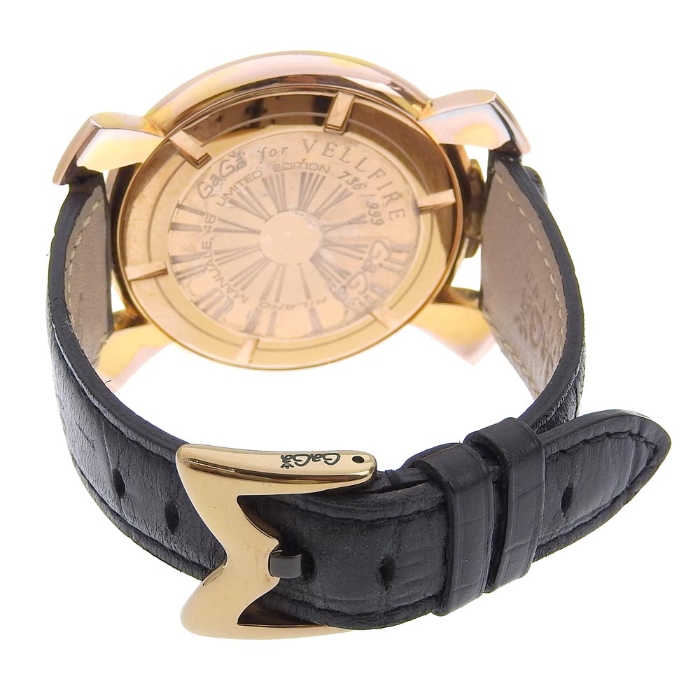 Gaga Milano Watches Quartz Plated Gold, embossed leather black Vellfire Manure 46 black dial mens Used Authentic