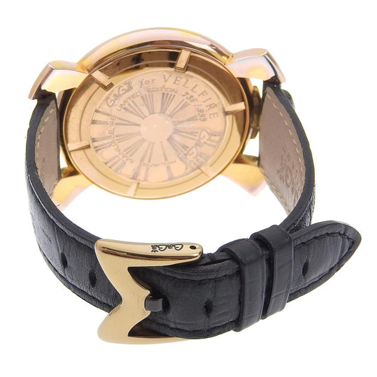 Gaga Milano Watches Quartz Plated Gold, embossed leather black Vellfire Manure 46 black dial mens Used Authentic