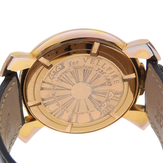 Gaga Milano Watches Quartz Plated Gold, embossed leather black Vellfire Manure 46 black dial mens Used Authentic