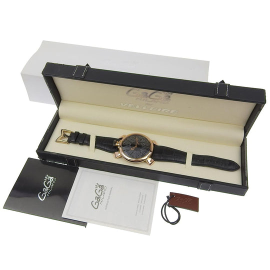 Gaga Milano Watches Quartz Plated Gold, embossed leather black Vellfire Manure 46 black dial mens Used Authentic