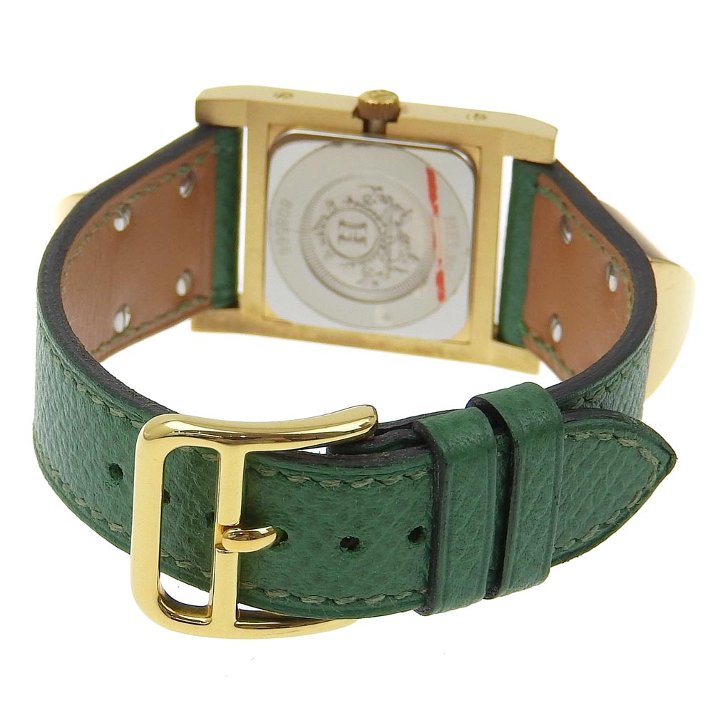 HERMES Watches Quartz ME1.201 Plated Gold , Leather gold Medor White dial Women Used Authentic