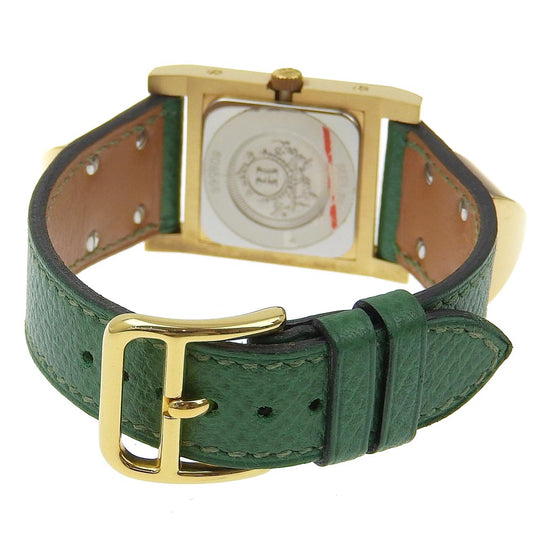 HERMES Watches Quartz ME1.201 Plated Gold , Leather gold Medor White dial Women Used Authentic