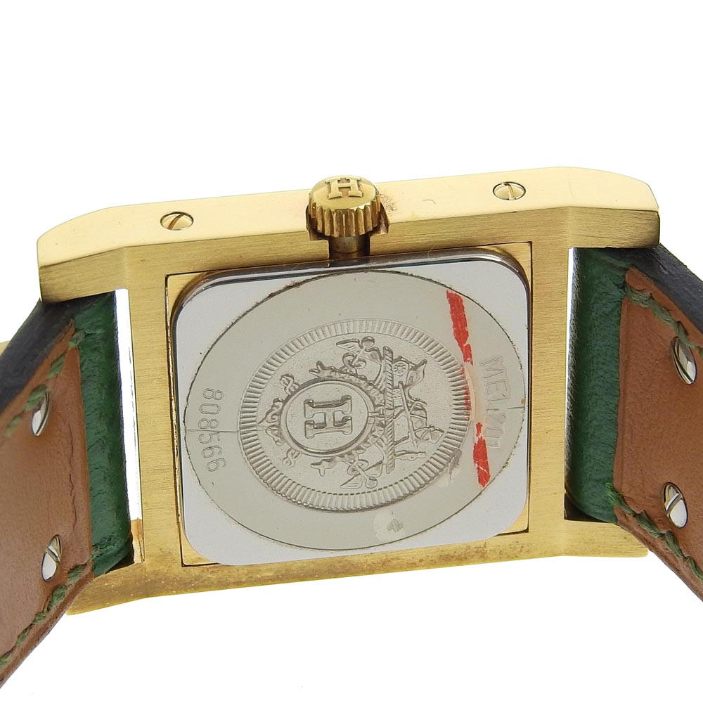 HERMES Watches Quartz ME1.201 Plated Gold , Leather gold Medor White dial Women Used Authentic