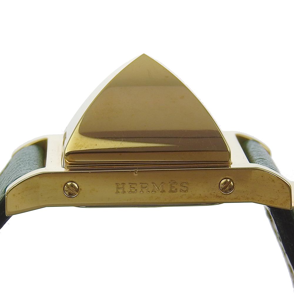 HERMES Watches Quartz ME1.201 Plated Gold , Leather gold Medor White dial Women Used Authentic