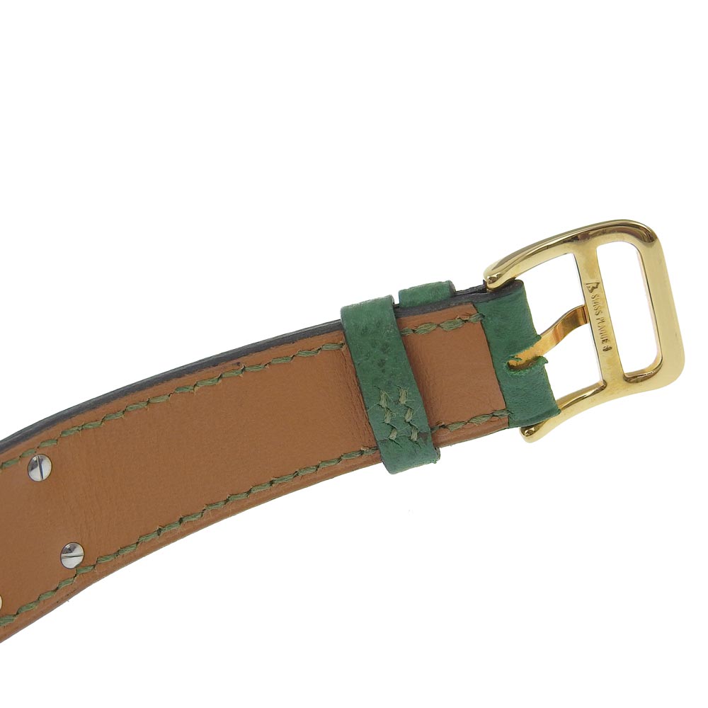 HERMES Watches Quartz ME1.201 Plated Gold , Leather gold Medor White dial Women Used Authentic
