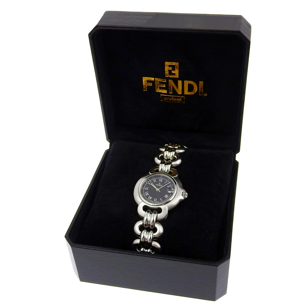 FENDI Watches Quartz 1600G Stainless Steel black black dial Women Used Authentic