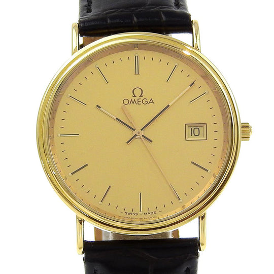 OMEGA Watches Quartz K18 Yellow Gold, Embossed Leather Silver gold dial