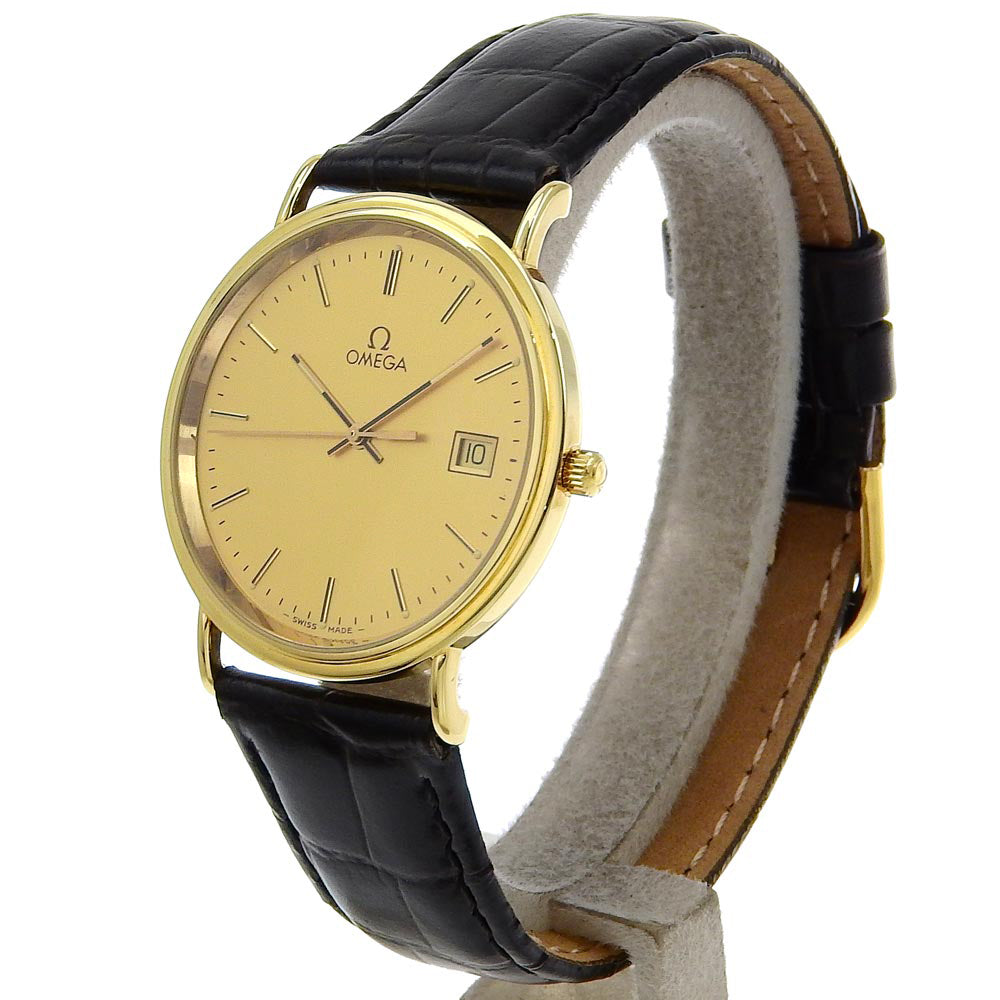 OMEGA Watches Quartz K18 Yellow Gold, Embossed Leather Silver gold dial