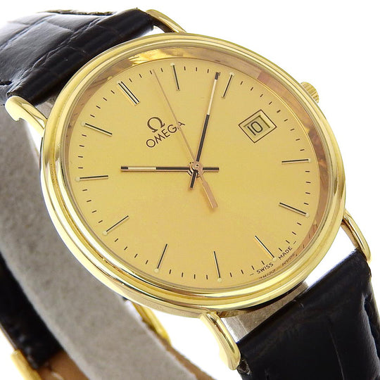 OMEGA Watches Quartz K18 Yellow Gold, Embossed Leather Silver gold dial