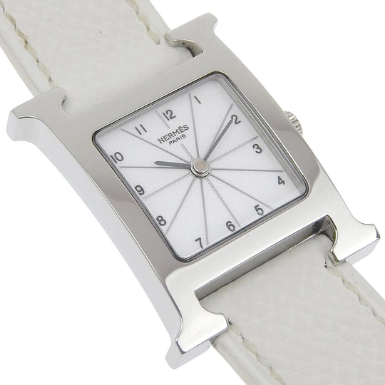 HERMES Watches Quartz HH1.210 Stainless Steel , Leather white H watch White dial Women Used Authentic