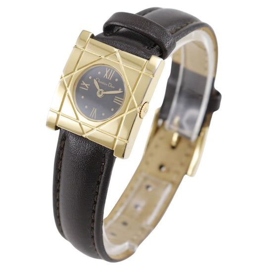Dior Watches Quartz D82-150 Plated Gold, embossed leather black Cannage Square black dial Women Used Authentic